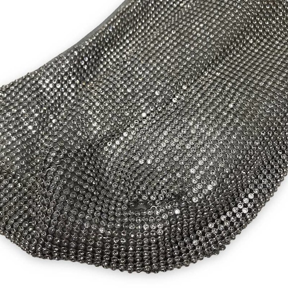 Olga Berg Jessica Soft Crystal Mesh Croissant Bag Knotted Handle Silver - Picture 7 of 7